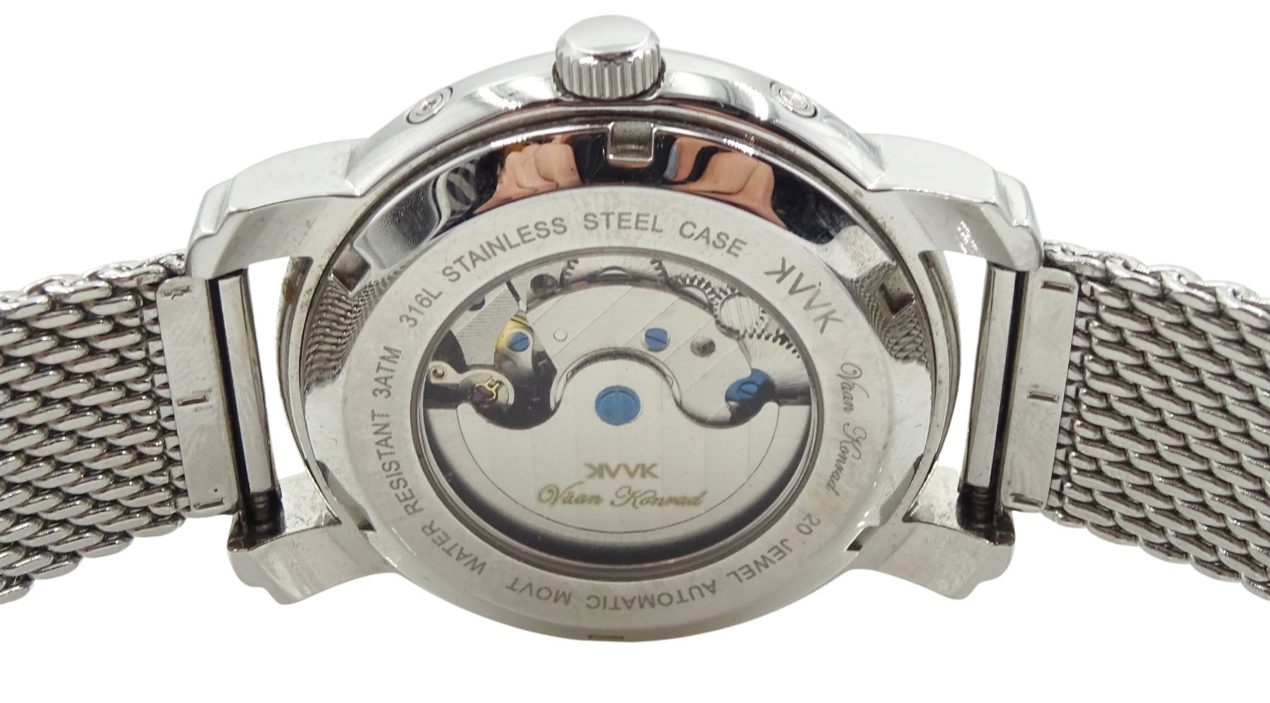 Vaan Konrad gentleman's automatic stainless steel calendar wristwatch, on stianless steel strap