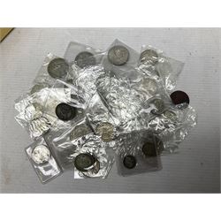 Collection of Great British and World coins, including Great British pre-1947 silver coins, pre decimal coinage, commemorative coins, Queen Elizabeth II 'Souvenir of Thoresby Hall' unofficial coin set etc