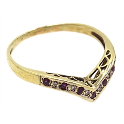  9ct gold diamond and ruby wishbone ring  