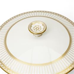 Wedgwood 'Colonnade' pattern dinner and tea service comprising twelve dinner plates, twelve dessert plates, nine soup bowls and stands, pair of covered vegetable dishes, sauce boat and stand, eight tea cups and saucers, thirteen tea plates, milk jug and sugar bowl