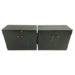 Vickers-Armstrongs - pair of 1940s green-painted industrial office cupboards, fitted with brass handles
