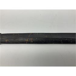 Reproduction Scottish basket hilted broadsword with 85cm double edged steel blade and red lined basket hilt with wire bound grip, in white metal mounted leather scabbard 107cm overall