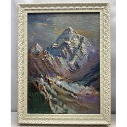 Randolph Bezzant Holmes (1888-1973) 'Morning Light on K2', oil on board unsigned, titled and inscribed verso 54cm x 38cm 