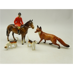  Beswick Huntsman on bay horse, two hounds and fox (4)  