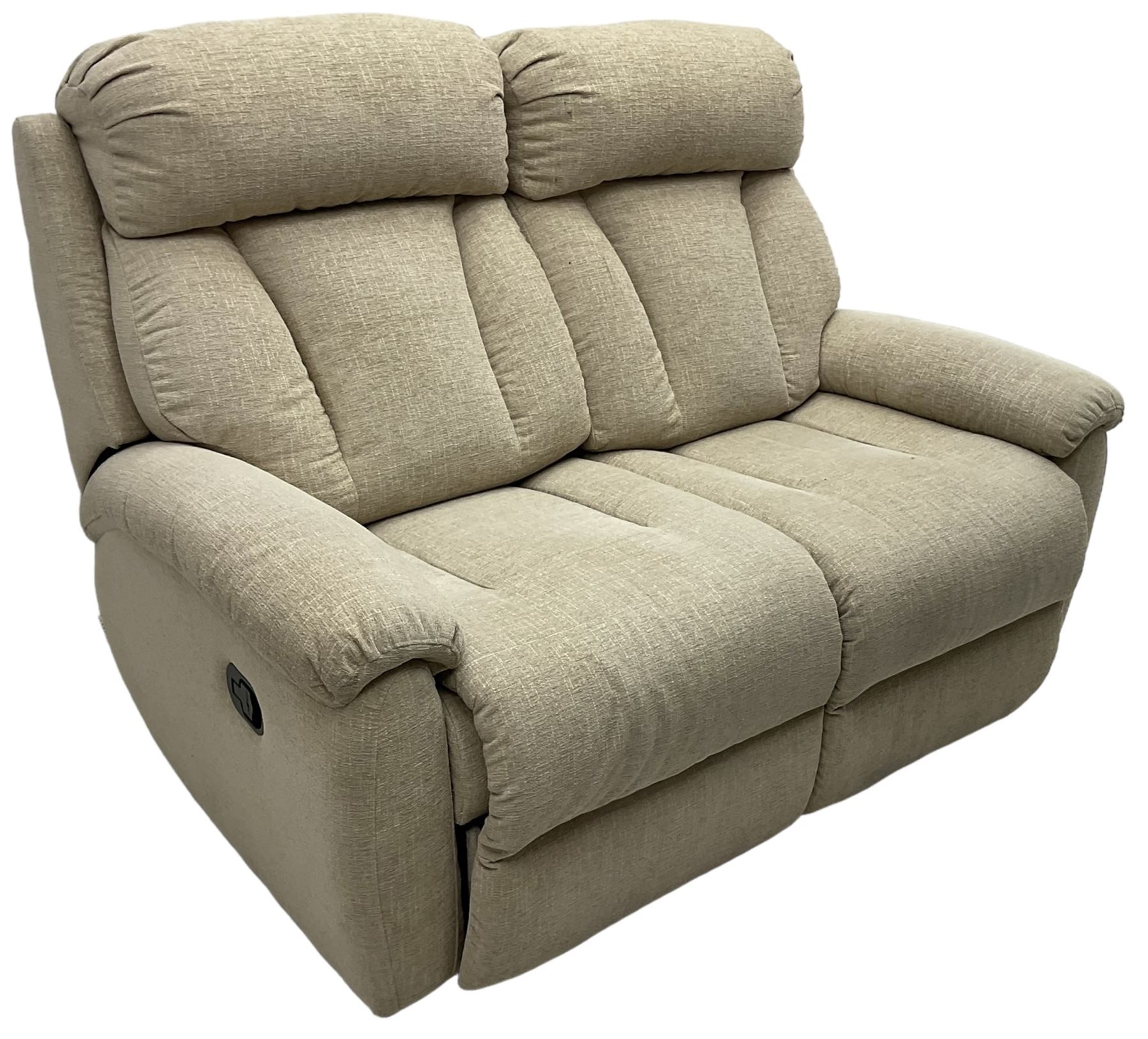 La-Z-boy - two-seat manual reclining sofa upholstered in neutral beige fabric