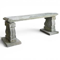 Cast stone garden bench with moulded edge