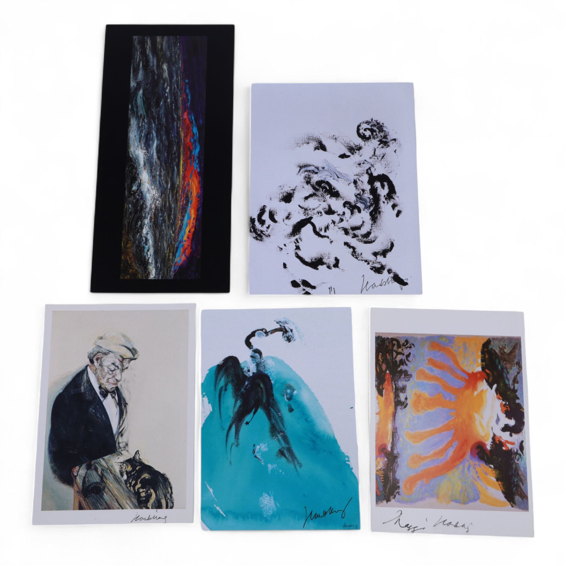 Four signed Maggi Hambling books, comprising George Always, War Requiem & Aftermath, Henrietta Moraes Drawings by Maggi Hambling and An Eye Through a Decade, together with nine signed Maggi Hambling postcards