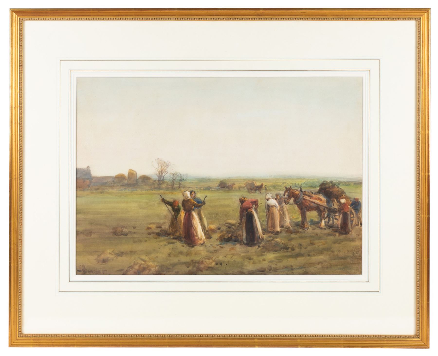 John Atkinson (Staithes Group 1863-1924): 'The Gleaners', watercolour signed 37cm x 53cm