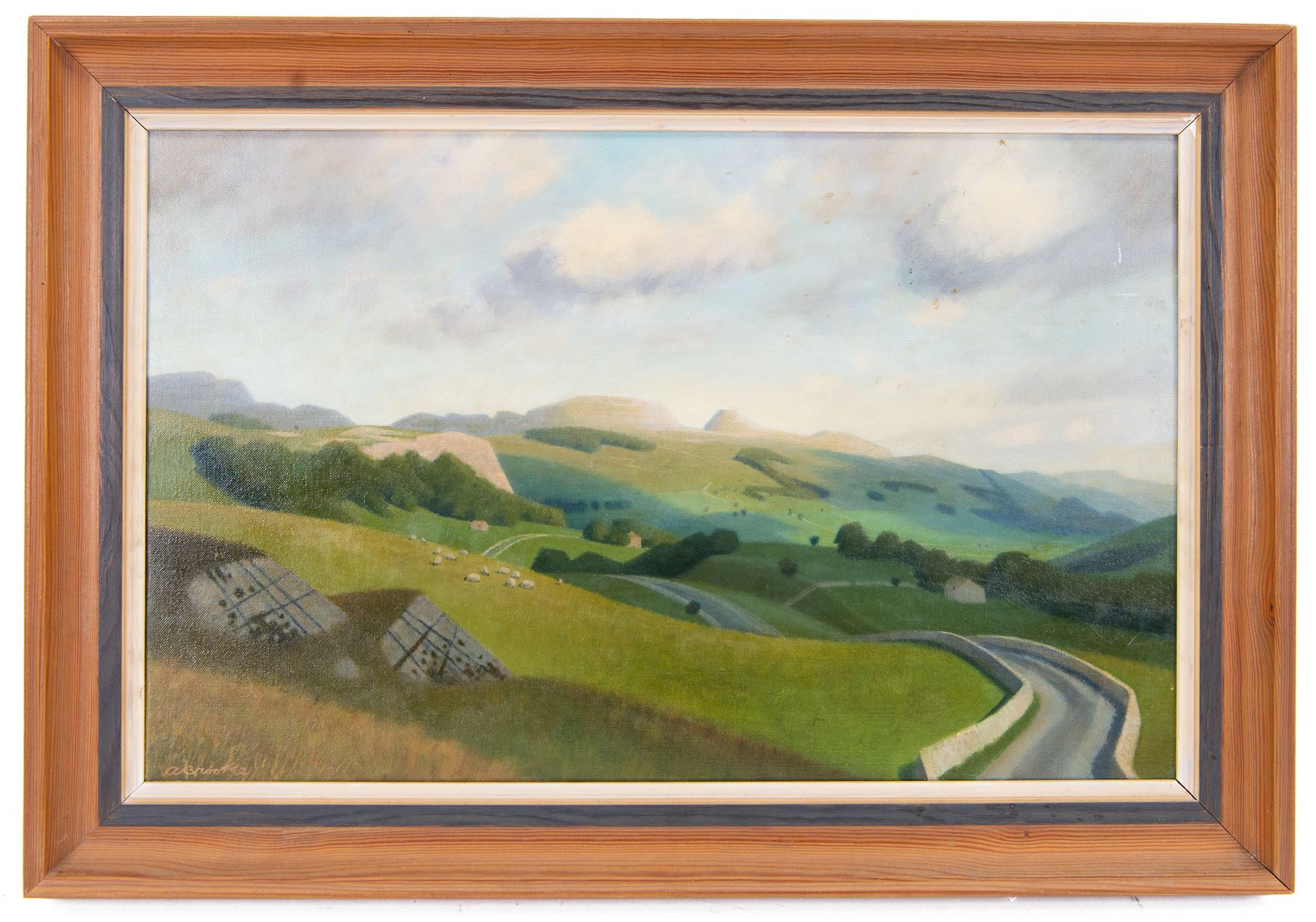 Anne Isabella Brooke (Yorkshire 1916-2002): 'Ribblesdale near Stainforth', oil on canvas signed, titled on label verso 35cm x 55cm
Provenance: exh. Royal Academy 1971 no.894, label verso; purchased by the vendor's parents directly from the artist in the 1970s.