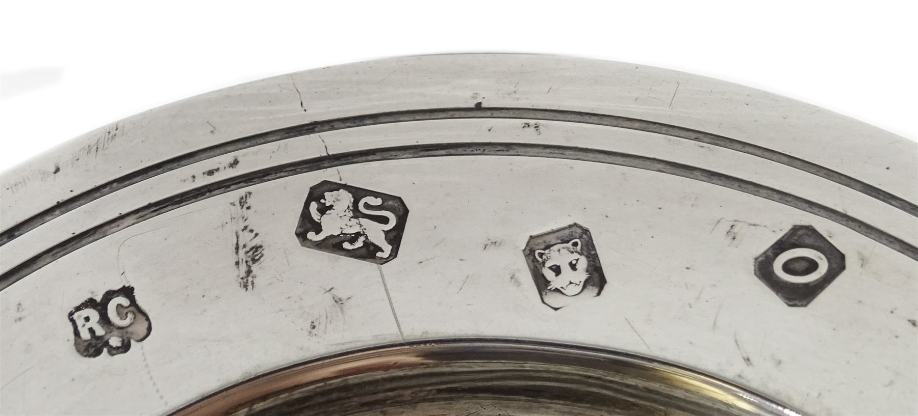 Silver Art Deco christening mug, engraved decoration by Stower & Wragg Ltd, Sheffield 1939, silver scalloped design, pedestal bon bon dish by Mappin & Webb, Sheffield 1956 and a silver small dish by William Comyns & Sons Ltd, approx 9.5oz