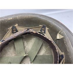 French Algerian War Red Cross steel helmet, marked 'CP ICA Esperaza 1955'; green finish with crudely painted Red Cross logo to the front