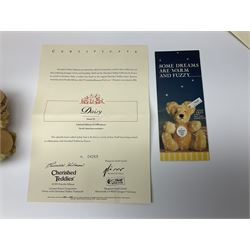 Two modern Steiff limited edition teddy bears - Prince William's 21st Birthday Bear with growler mechanism No.58/1500 H35cm; and Cherished Teddies Collection Daisy No.4269/5000 H33cm; both boxed with certificates (2)