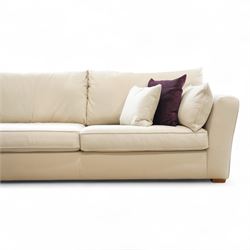 Barker & Stonehouse - large corner sofa, upholstered in natural pumice fabric, with contrasting scatter cushions 