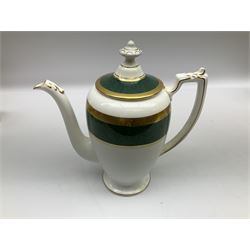 Coalport Athlone Green pattern tea wares, comprising coffee pot, seven coffee cans and saucers, milk jug, open sucrier, six tea cups and saucers, and six twin handled cups and saucers (42) 