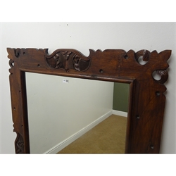 Large Southern African hardwood carved mirror, W101cm, H150cm  