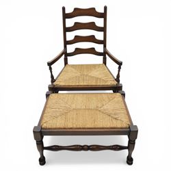 Country ladder back armchair and matching stool
