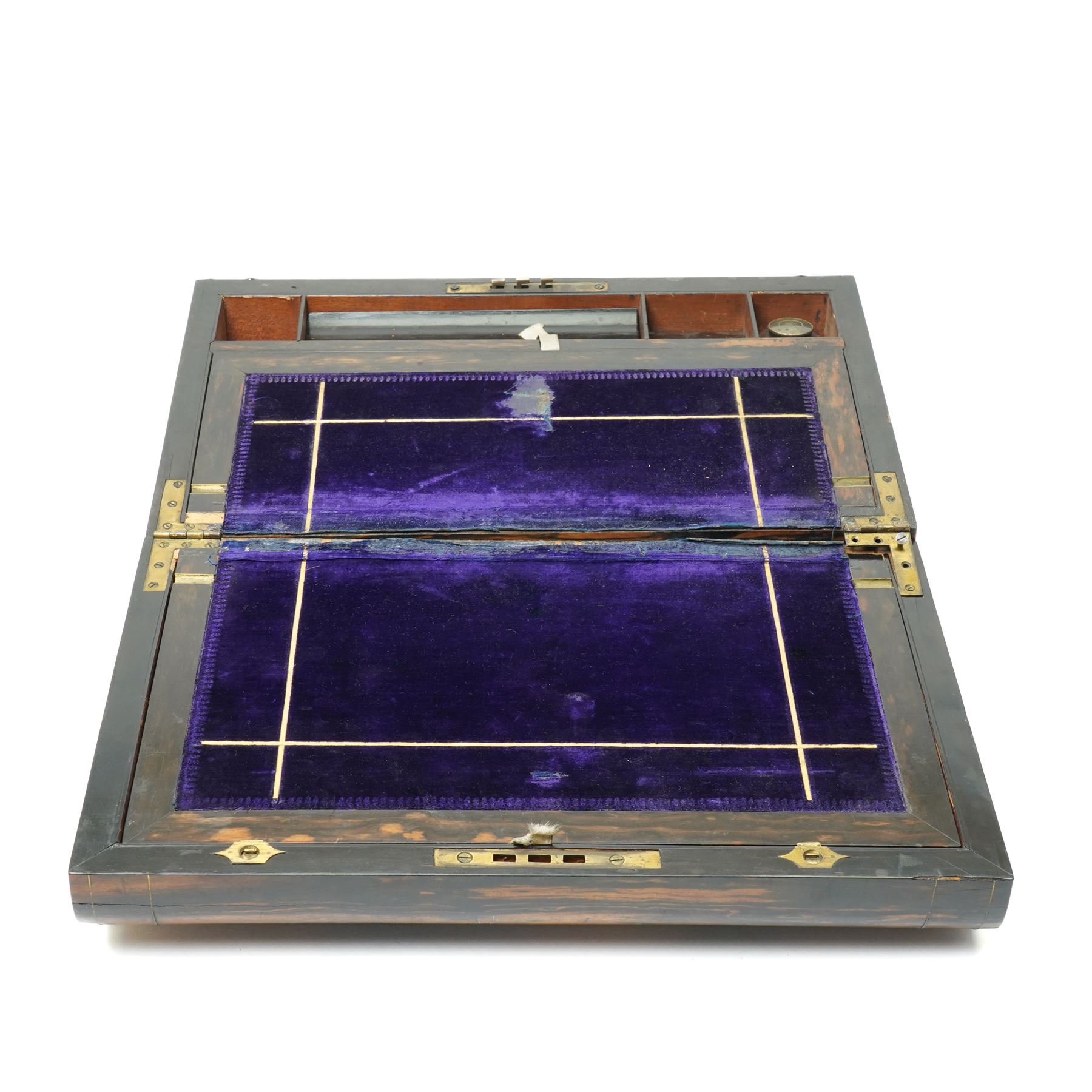  Victorian coromandel table writing slope with presentation plaque to Miss Dixon 1876 W41cm