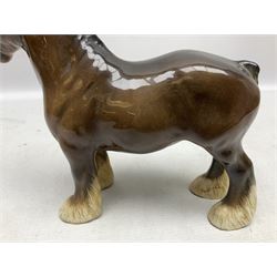 Group of three Beswick Shire horses, comprising CH. Burnham Beauty mare in matte finish, dapple grey horse and bay horse, all with stamped marks beneath