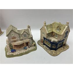 Thirteen Lilliput Lanes from the Shops Collection, including Apothecary, Horologist, China Shop, Penny Sweets, H Samuel etc, all with deeds and original boxes 