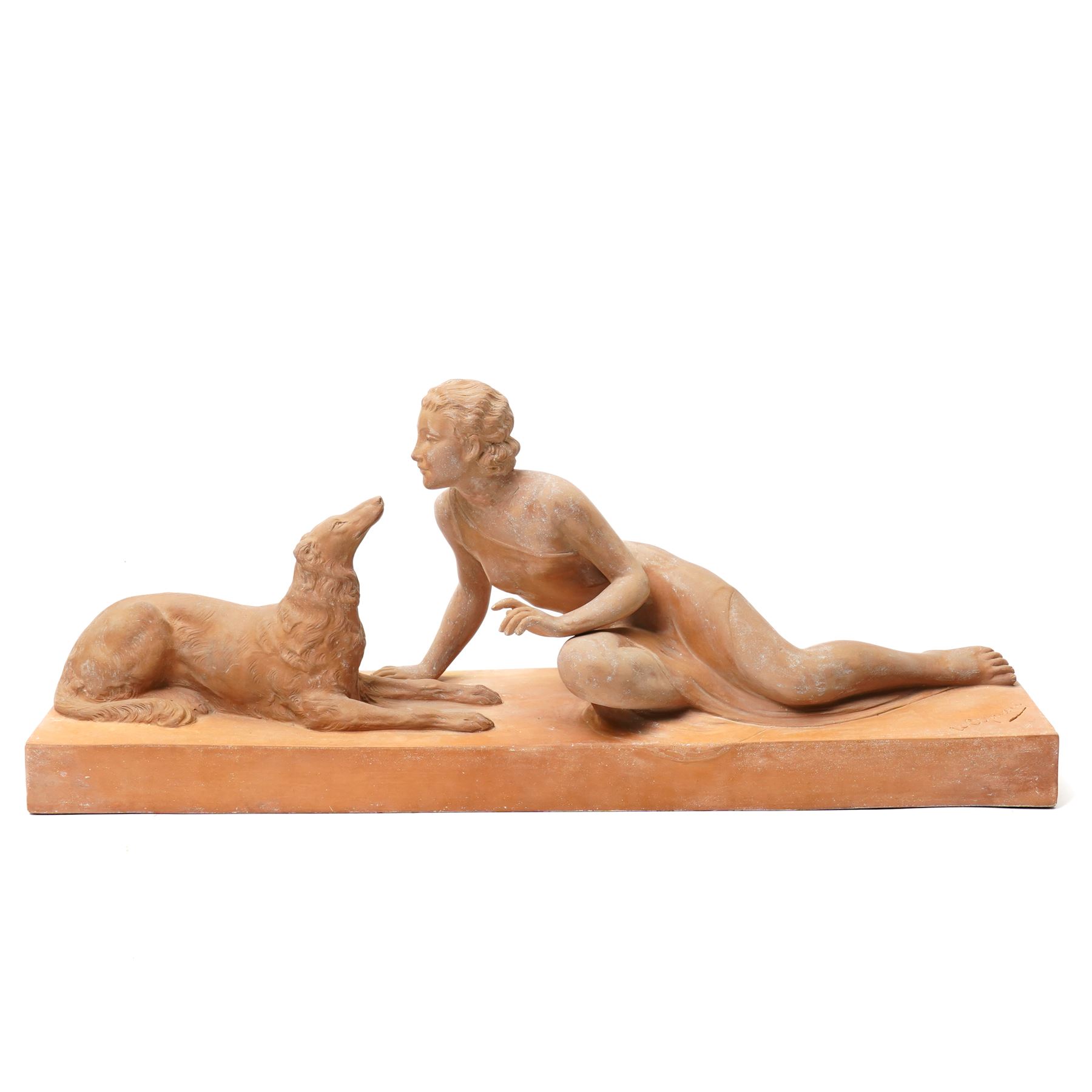 Ugo Cipriani (Italian 1887-1960): A Lady and Her Dog, terracotta sculpture signed, W61cm 