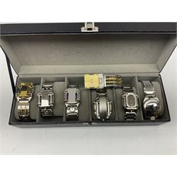 Four X Data stainless steel wristwatches, two Marc Gay wristwatches and one other, all with cover plates