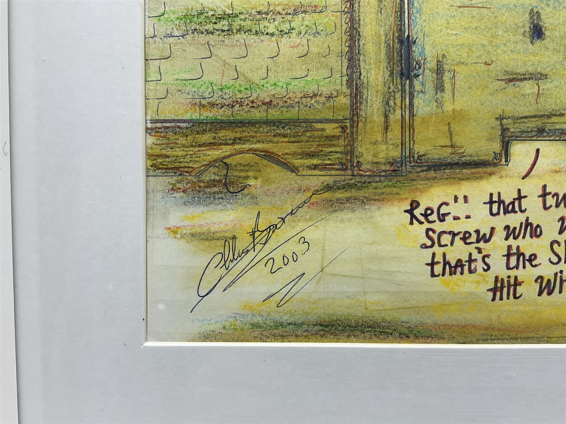 Charles Bronson (Charles Arthur Salvador) (British 1952-): 'A Bronson Tribute to The Kray Twins with Respect', mixed media signed titled and dated 2003, 29cm x 41cm