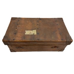 Large early 20th century leather travelling trunk, stamped Sole Leather