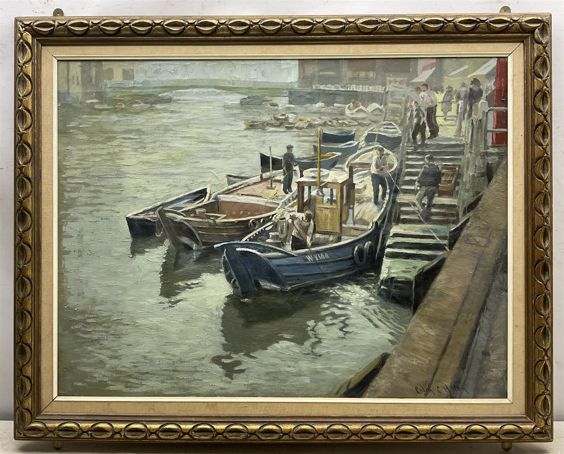 Colin Clough Hilton (British 1902-1984): 'In Whitby Harbour', oil on canvas signed, titled on labels verso 59cm x 79cm