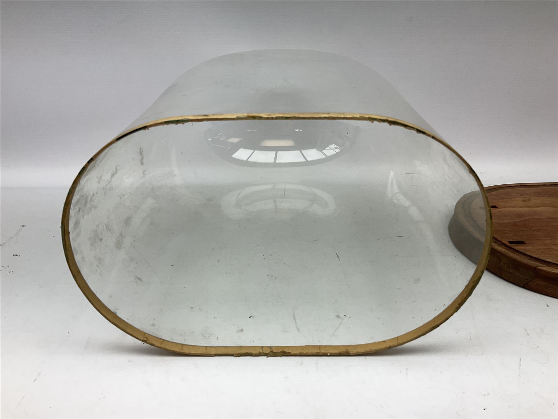 Victorian glass dome on stripped birch base, H48cm 