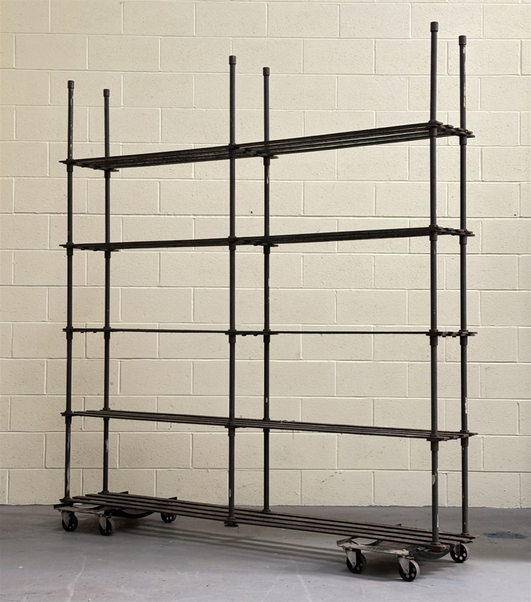Early 20th century heavy duty dead rack, ex Ratnors bank depository, disassembles for transport. H240cm, L234cm, D41cm.  - COLLECTION BY APPOINTMENT FROM: The White House, Thirsk Road, Easingwold, York, YO61 3NF - CALL 01723 507111 TO ARRANGE