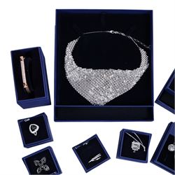 Collection of boxed Swarovski crystal jewellery, including statement necklaces, rings, bracelets and earrings, and a collection of costume jewellery including beaded necklaces