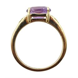 9ct gold oval amethyst and diamond ring, hallmarked 