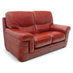 Bardi, Italy - two-seat sofa and footstool, upholstered in deep red leather, stool 72x63x39cm 