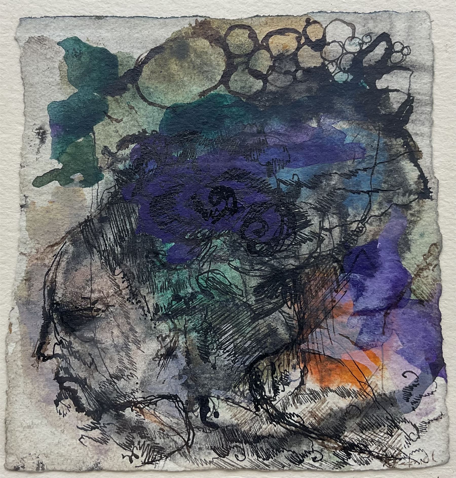 English School (Contemporary): 'Vixen Head', mixed media indistinctly signed and titled 10cm x 10cm 