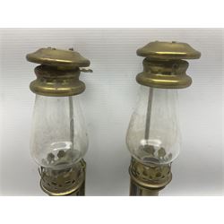 Pair of 20th century brass carriage lamps, with bulbous glass shades and copper labels 'White Star Liverpool', H34cm