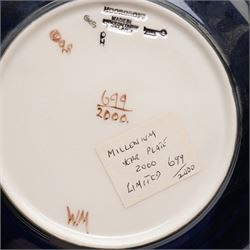 Moorcroft limited edition Birth of Light pattern millennium year plate, numbered 699/2000, impressed and painted marks to base; together with three other year plates comprising 1998, 1992 and Spitalfields Temple Mills edition 1991 plate (4)