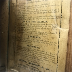 Early 20th century Postman’s alarm clock, circular beech frame dial, D28cm (no weight or pendulum)