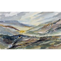 Pamela Barton (British Contemporary): 'Landscape Above Malham', watercolour signed and titled 31cm  x 50cm