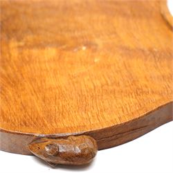 Mouseman - adzed oak kidney shaped tea tray with twin carved mouse signature handles, by the workshop of Robert Thompson, Kilburn, W47cm