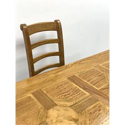 Mango wood and flagstone rectangular dining table (150cm x 90cm, H77cm) and set four high ladder back dining chairs