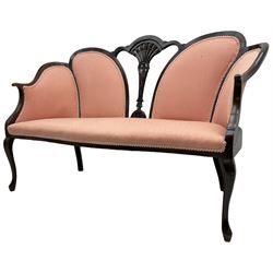 Early 20th century mahogany framed two-seat salon sofa, upholstered in pink fabric