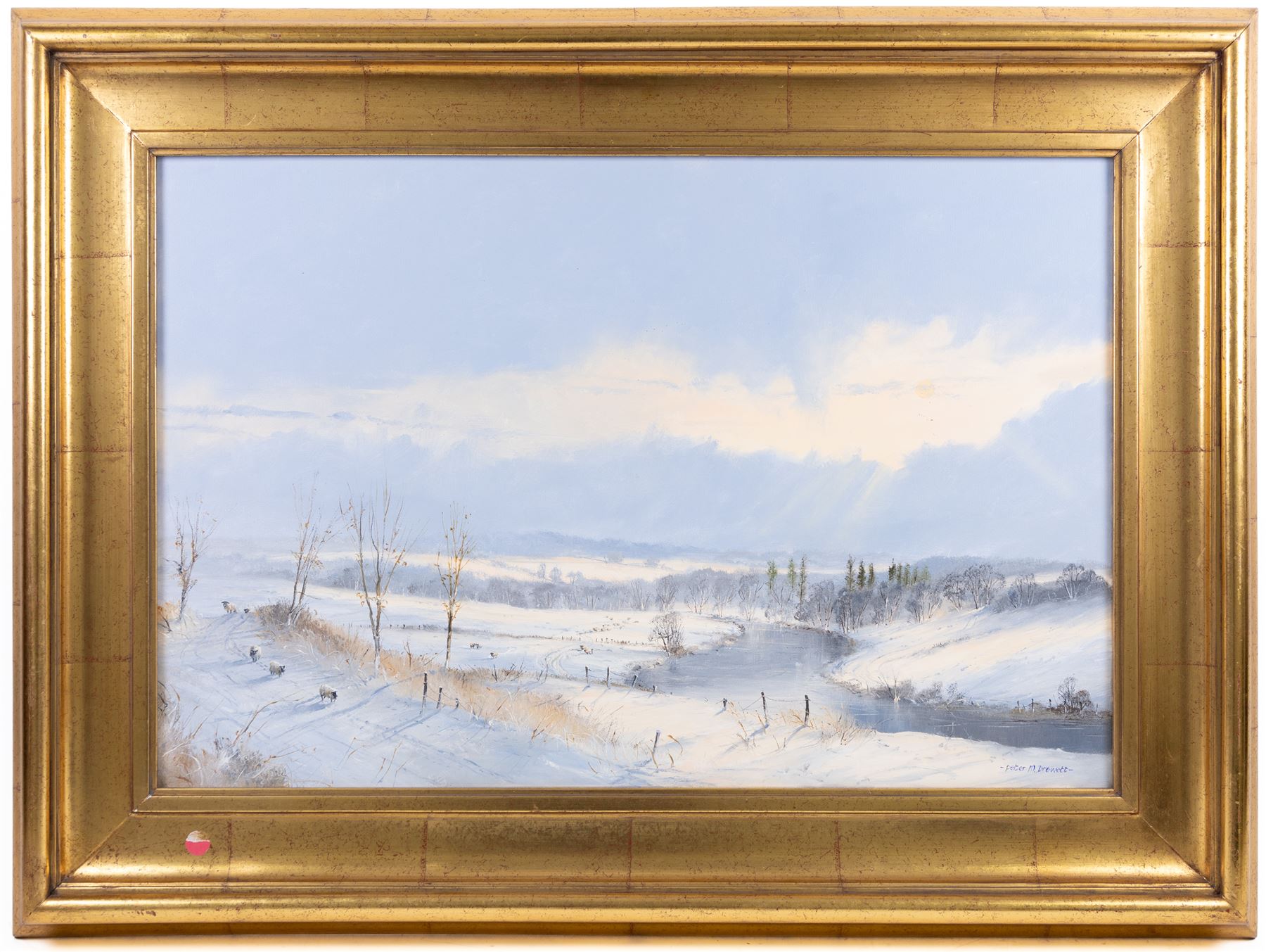 Peter M Drewett (British 1957-): 'Winter on the Forglen Estate - the Deveron', oil on canvas signed, titled verso 50cm x 75cm