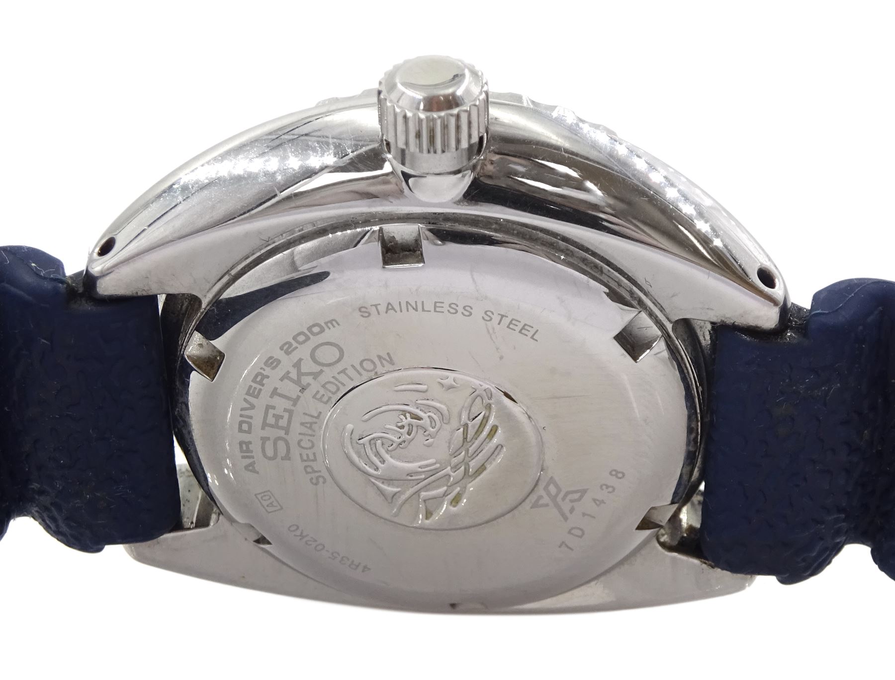 Seiko Padi  gentleman's diver's 200m stainless steel automatic wristwatch, Ref. 4R35-02K0, rotating bezel, black dial with luminous hour batons and hands, on original rubber strap