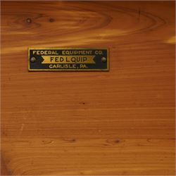 20th century American pine blanket chest, raised on bracket feet, makers label to interior