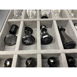 Swarovski silver crystal cut glass chess set, with clear and black pieces on mirrored board, in original presentation box 