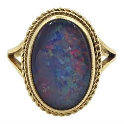 9ct gold oval opal triplet ring, hallmarked 