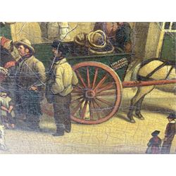 H Wheldon (19th century): High Street outside the Rose and Crown with Durham fishmonger in the foreground, oil on canvas signed and dated 1848, 42cm x 57cm