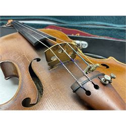 French violin c1900 labelled Guadagnini with 35.5cm two-piece maple back and ribs and spruce top, labelled 'Joannes Baptista Guadagnini Pla Centinus Fecit Mediolani 17**' L59cm overall; in hard carrying case