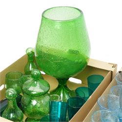 Collection of French blue and pink bubble glass items from La Verrerie de Biot 