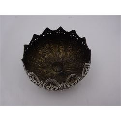 Small Eastern silver bowl, probably Indian, with pierced floral sides, D8cm